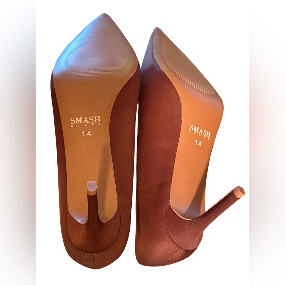 Smash NWT Sz 14 Beautiful Chocolate Brown Satin Like Stiletto High Heels (SH254) - Picture 9 of 12
